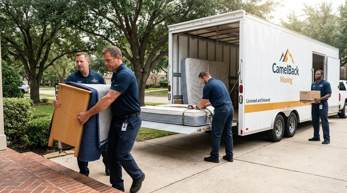Crew loading residential truck for cross-state move from Waukomis, OK