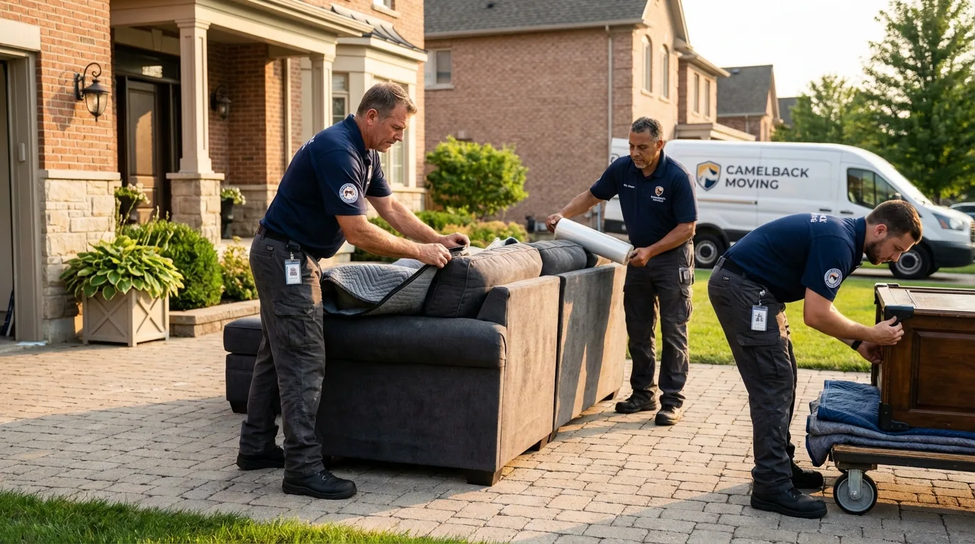 Large estate moving crew wrapping furniture in Waukomis, OK