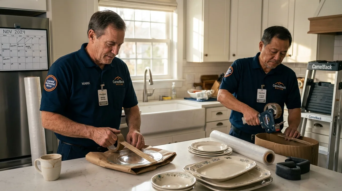 Professional crew packing kitchen dishware in Waukomis, OK